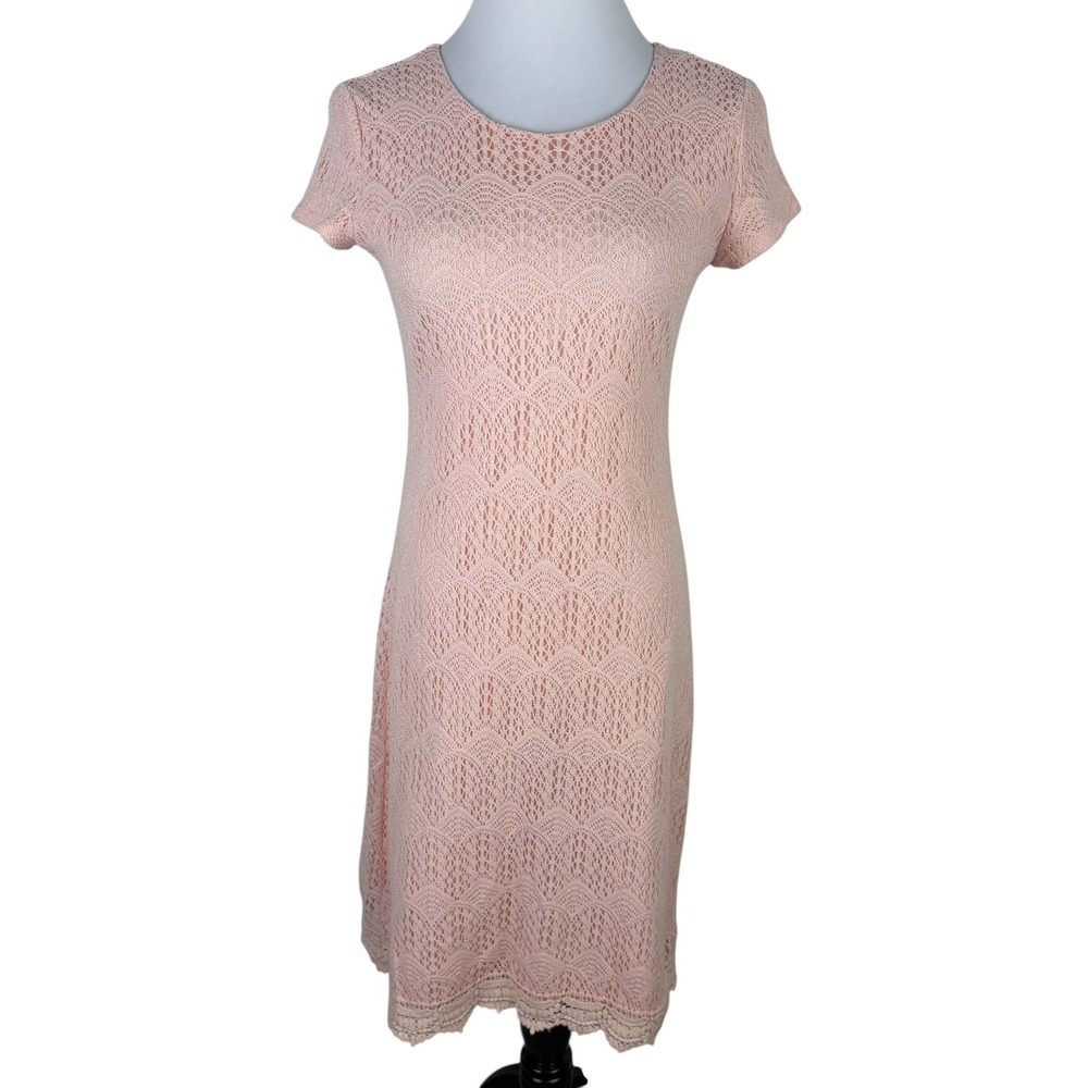 Downeast Women's Medium Blush Pink Lace Short Sleeve Scalloped Dress DB20020066